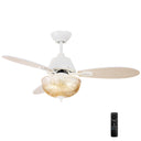 42" W Cecily LED Indoor Amber Swirl Hand-Cut Glass White Ceiling Fan with Remote Control