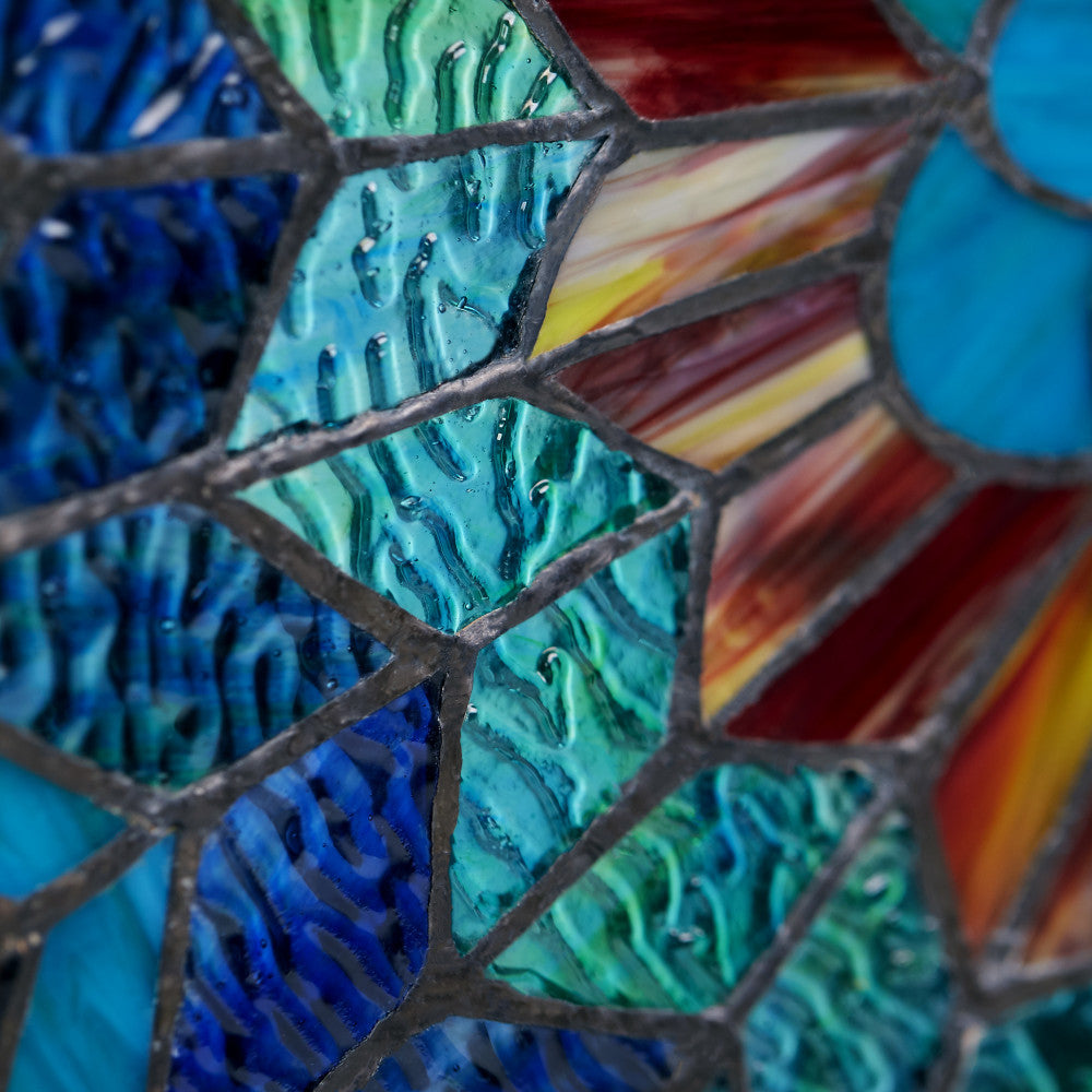 River of Goods Tiffany Style Stained Glass Peacock Star Window Panel - Thumbnail 5