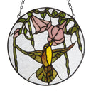 10"H Hummingbird and Hibiscus Round Stained Glass Window Panel