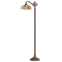 60" H Victoria Brown Candlestick Base with Stained Glass Dome Shade Floor Lamp. Lit