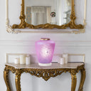 10.5" H Lila Pink/Purple Glass Shade with a White Marble Block Base Accent Lamp