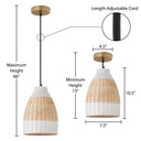 7.5" W Beachy White and Tan Dome Shade Rattan Pendant