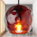 6" W Anthony Retro Red Hand-Blown Glass Globe Shade Pendant Light with Hand Cut Polka Dot Design