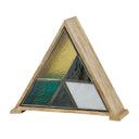 11" H Stained Glass Triangle Shade Wood Base Accent Lamp