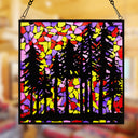 12" W Colorful Mosaic Landscape Stained Glass Window Panel