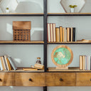 14" W Ginkgo Leaf Theme Round Decorative Stained Glass & Metal Stand with Wood Frame