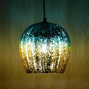 9 in. Gold 1-Light Pendant with Teal and Gold Ombre Mercury Glass Shade