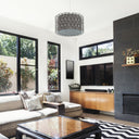 14"W Karla Silver Metal Pendant Light with Fabric Shade