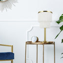 17.88"H Polished Metal Accent Lamp With Cream Fringe Shade