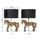 17.75 H Gold Origami Horse Base Table Lamp with Black Drum Shade - River of Goods