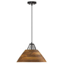 1-Light Black Metal Cage and Walnut-Stained Wood Pendant