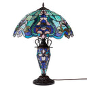 24" H Margaret Double Lit Teal Tiffany Style Stained Glass Table Lamp -Off