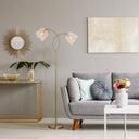 61"H Gold-Color Metal Floor Lamp with Rattan Shades
