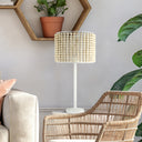 Sasha River of Goods White Metal and Tan Wood 25-Inch Table Lamp