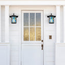 River of Goods Aqua and Amber Stained Glass and Black 1-Light Outdoor Lantern Wall Sconce