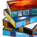 5.75" H Multi-Colored Book Stack Stained Glass Accent Lamp