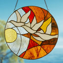 14"H Doves at Sunset Round Stained Glass Window Panel