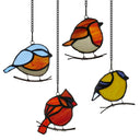 4.5" H Bird Quartet Stained Glass Window Panel Set
