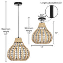13"W Sandra Metal Pendant Light with Natural Rattan Shade