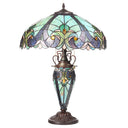 24.5" H Halston Double Lit Teal Bowl Shade Stained Glass Table Lamp-On