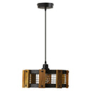 12" W Mattie Black Painted Metal Pendant Light with Wood Shade