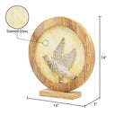 14" W Bird Theme Round Decorative Stained Glass & Metal Stand with Wood Frame