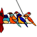 23.25"W Santa Birds on Wire Stained Glass Window Panel