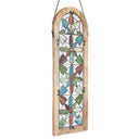 36" H Arched Geometric Floral Stained Glass Window Panel