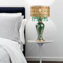 25"H Jeweled Gold Metal and Mosaic Base Table Lamp with Cascading Green Crystals
