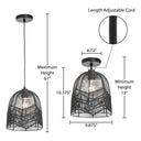 10" 1-Light Zola Pendant Light Rattan Black