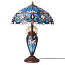24.5" H Victorian Blue Dome Shade Double Lit Tiffany-Style Stained Glass Table Lamp