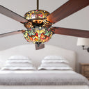 52"W LED Tiffany Style Stained Glass Halston Ceiling Fan with Remote Control