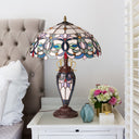 24.5" H Victorian Ivory Dome Shade Double Lit Tiffany-Style Stained Glass Table Lamp