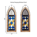 36" H Victorian Checkerboard Cathedral-Style Stained Glass Window Panel