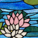 12" H Lotus Pond Stained Glass Window Panel