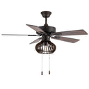 Leigh River of Goods Brown Oil-Rubbed Bronze and Wood Caged Ceiling Fan with Light