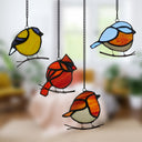 4.5" H Bird Quartet Stained Glass Window Panel Set