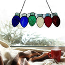 4”H Multicolor Holiday Lights Stained Glass Window Panel