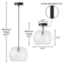 9.75" W Scottie Glam Clear Textured Glass & Black Metal Globe Shade Pendant Light