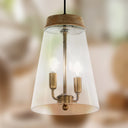 9.75" W 2-Light Angelique Metal, Glass and Mango Wood Pendant