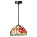 9.5" W Genevieve Red Flowers Stained Glass Dome Shade Pendant Light