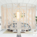 Madison River of Goods Blue and White Metal and Tan Rattan 25-Inch Table Lamp