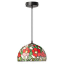 9.5" W Genevieve Red Flowers Stained Glass Dome Shade Pendant Light