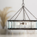 25" W 3-Light Gwen Black Metal and Glass Pendant