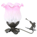 6"H Handpainted Frosted Glass Cherub Flower Tulip Accent Lamp - Pink/White