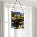 14" H Bear Stained Glass Window Panel