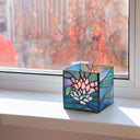 4.75" W Blue Pond Lily Stained Glass Candle Holder