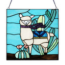 12.5”H Liam the Blue Desert Llama Stained Glass Window Panel