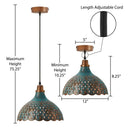 12" W 1-Light Orlando Faux Blue Patina Metal Pendant