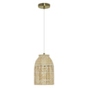 14"H Gold-Color Metal Pendant Light with Bamboo Shade